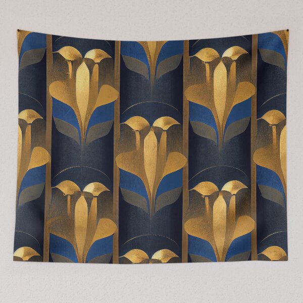 Item preview, Azure Blue And Golden Hues Art Deco Pattern designed and sold by DEC02.