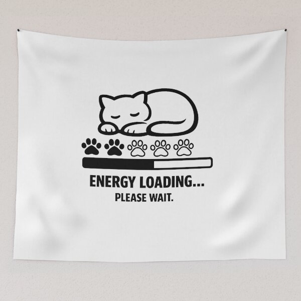 Item preview, Energy Loading Please Wait Sleeping Cat Minimal Design designed and sold by Lovestickerco.
