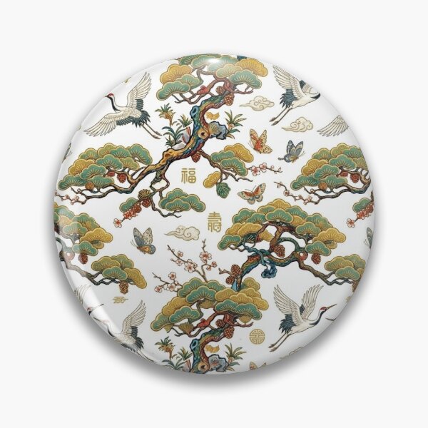Item preview, Golden Cloud Pine Needles, Cranes & Butterflies Pattern | Korean Minhwa Folk Art Seamless Design designed and sold by K-Tradition.