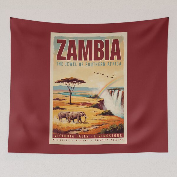 Item preview, Zambia Landscape Illustration Travel Art Vintage designed and sold by KrisSidDesigns.
