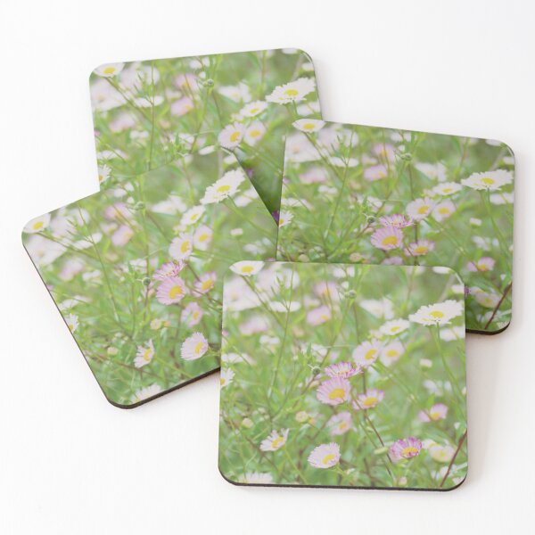 Item preview, Pink and white field daisies on a green background designed and sold by jaynerushton.