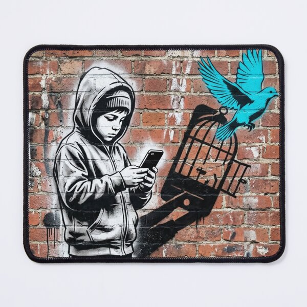 Item preview, Boy Mobile Phone and Bird Cage Urban Art designed and sold by gopurartwork69.