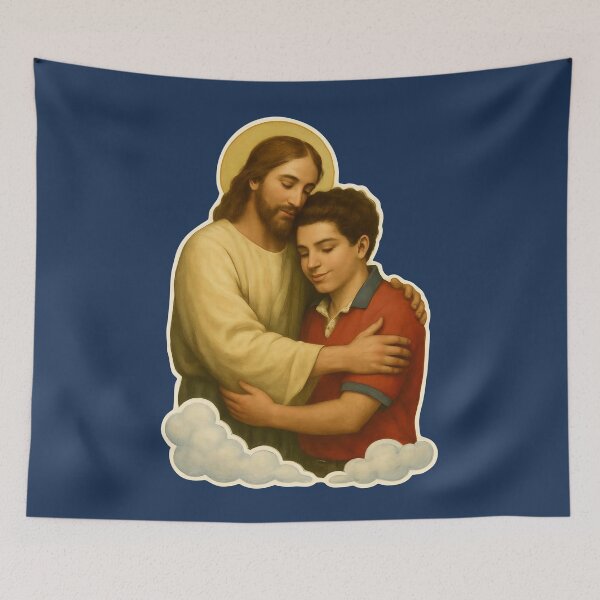 Item preview, Vintage Jesus Hugging Saint Carlo Acutis Christian Faith  designed and sold by Colorfulman.
