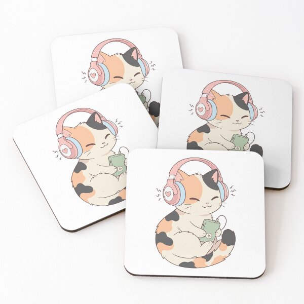 Item preview, Cute Cat Listening Music with Headphones Kawaii designed and sold by gopurartwork69.
