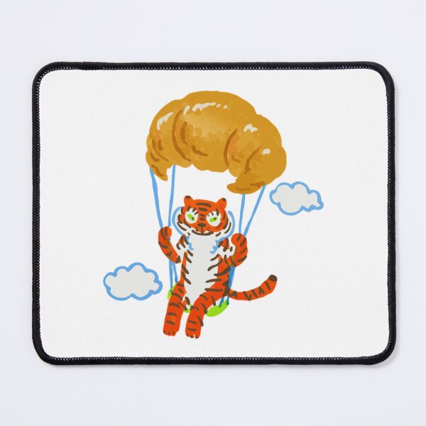 Item preview, Cute Tiger Parachuting with Croissant Whimsical Food designed and sold by Segasworks.
