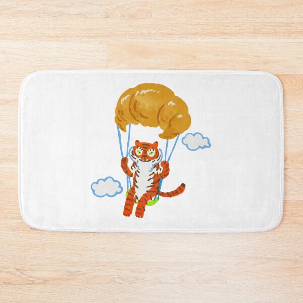 Item preview, Cute Tiger Parachuting with Croissant Whimsical Food designed and sold by Segasworks.