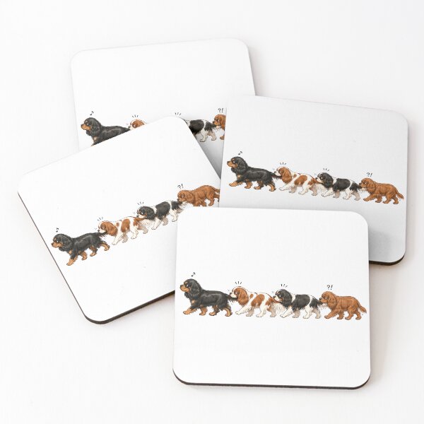 Item preview, Walking Cavalier King Charles Spaniels | Four Colors Watercolor Dog Art designed and sold by SakuraWaStyle.