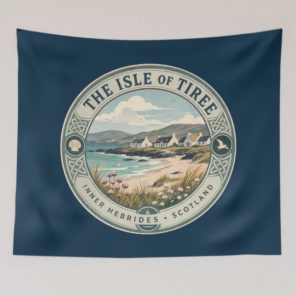 Item preview, Isle of Tiree Scotland Illustration Travel Art Badge designed and sold by KrisSidDesigns.