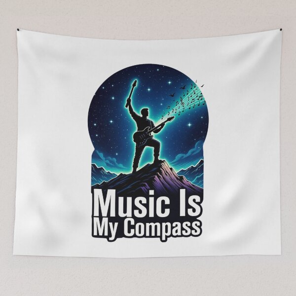 Item preview, Music Is My Compass | Guitarist Mountain Starry Sky designed and sold by NatureHarmony16.