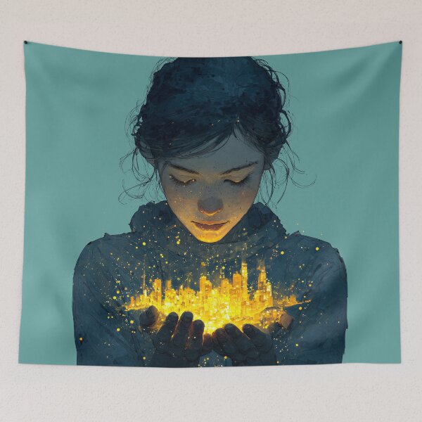 Item preview, Magical Glowing City in Her Hands designed and sold by colorful-white.