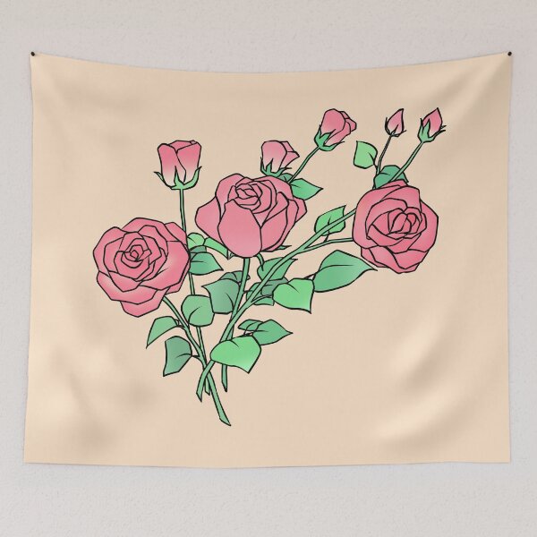 Item preview, Pink Roses Bouquet with Green Leaves Line Art designed and sold by ubborn.