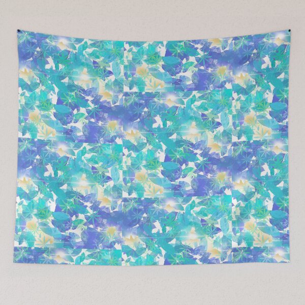 Item preview, Beautiful seamless abstract floral background with blue foliage, green star elements, and bright lens flare effects. designed and sold by AjjimaJKM.