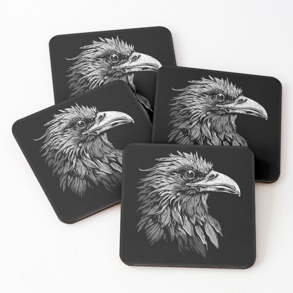 Item preview, Black and White Raven Head Portrait Art designed and sold by inkoutninja.