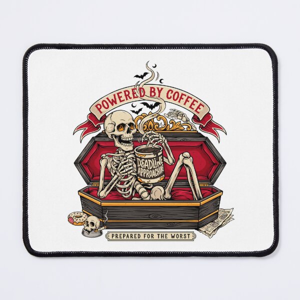 Item preview, Coffee and Coffins - Powered by Coffee Prepared for the Worst | Funny Gothic Skeleton designed and sold by ArcticFoxStudio.