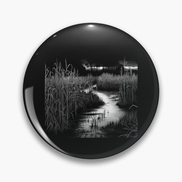 Item preview, Black and White Moonlit Marsh Wetland Landscape designed and sold by inkoutninja.