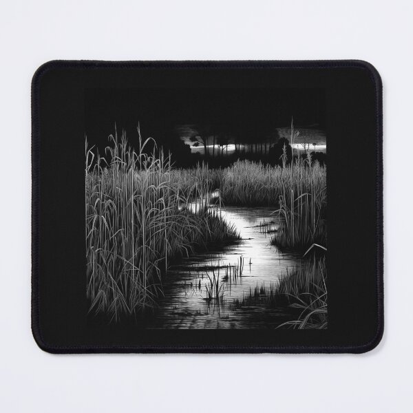 Item preview, Black and White Moonlit Marsh Wetland Landscape designed and sold by inkoutninja.