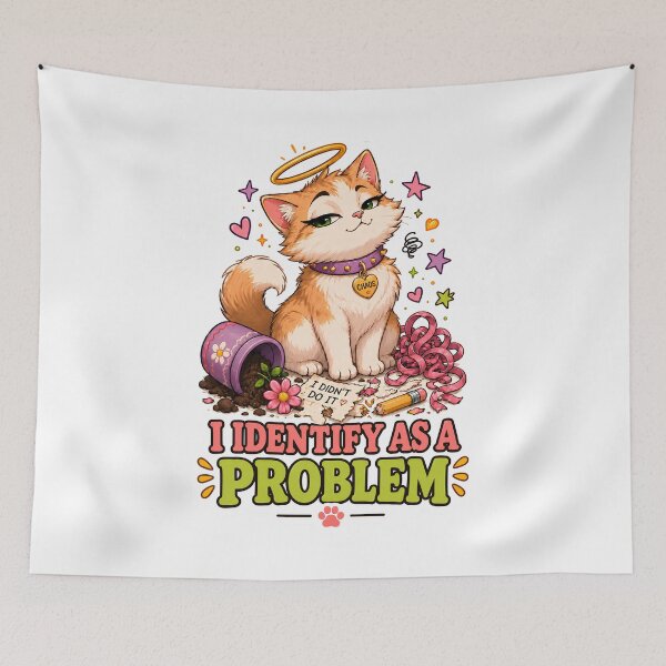 Item preview, I Identify As A Problem Chaos Cat designed and sold by MoodCats.