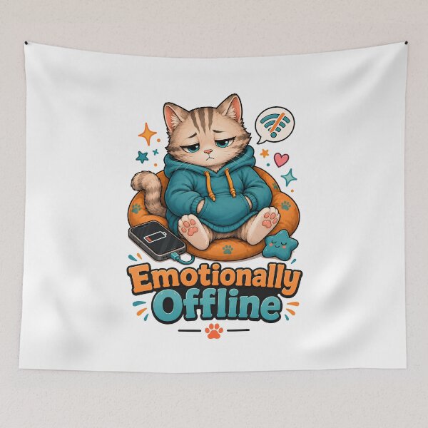 Item preview, Emotionally Offline Low Battery Introvert Cat designed and sold by MoodCats.