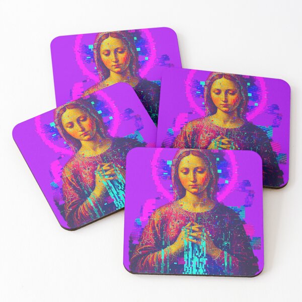 Item preview, Neon Praying Madonna: Cyan Pixel Dispersion designed and sold by A E S T H E T A T A G.