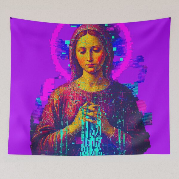 Item preview, Neon Praying Madonna: Cyan Pixel Dispersion designed and sold by A E S T H E T A T A G.