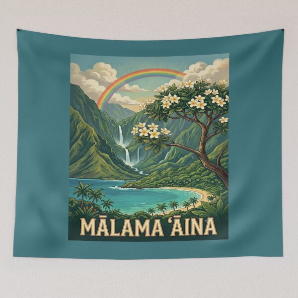 Item preview, Malama Aina Care for the Land — Hawaii Rainbow Valley Plumeria Conservation Art Print designed and sold by MālamaThreads.
