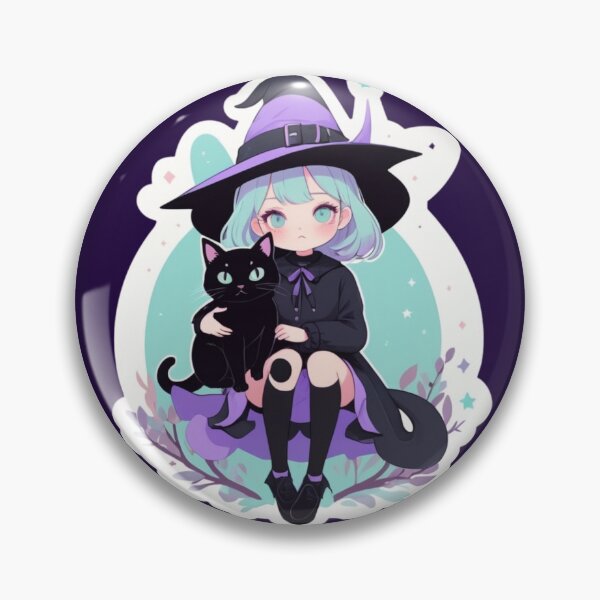 Item preview, Cute Full Body Anime Witch Girl with Black Cat Sticker designed and sold by Soluna Studio.