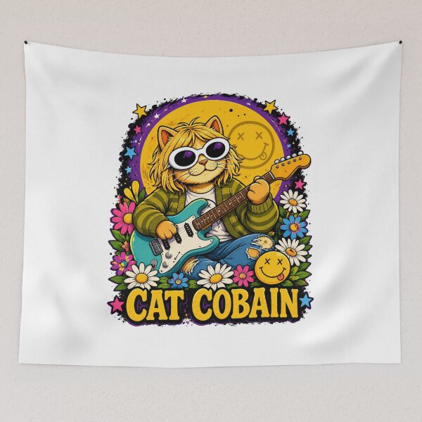 Item preview, Cat Cobain T-Shirt Retro psychedelic tee Alternative Grunge Music Nirvana Fan designed and sold by ToastDesign.