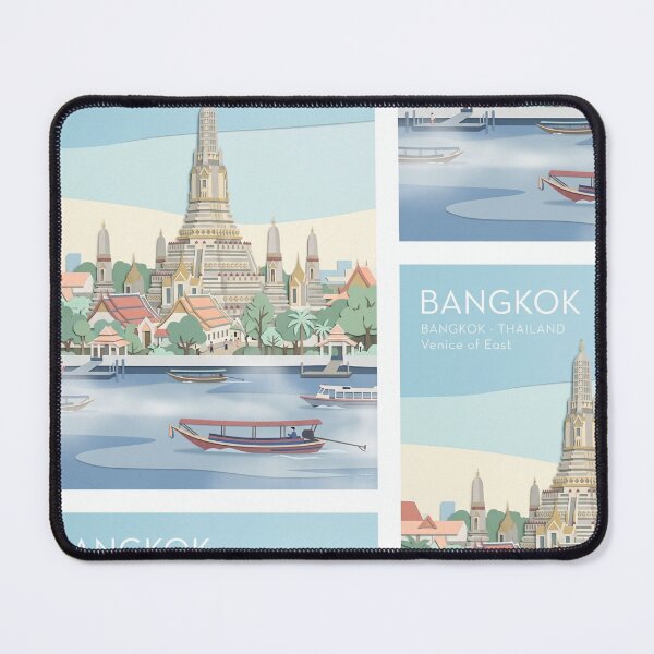 Item preview, Bangkok Travel Poster – Wat Arun Riverside Illustration designed and sold by Siam Soul Studio.