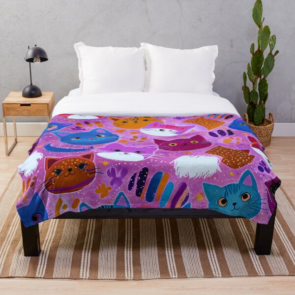 Item preview, Cute Colorful Cats Pattern – Kawaii Cat Faces Pink Aesthetic Design designed and sold by IMuDesigner.