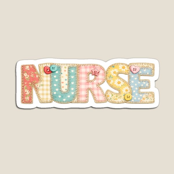 Item preview, NURSE in fake patchwork stitching, flat image designed and sold by Giddy Bear Gifts.