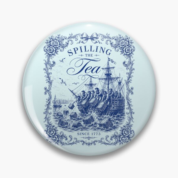 Item preview, Blue Toile Spilling The Tea Since 1773 Party History Pun designed and sold by elongatedjazz.