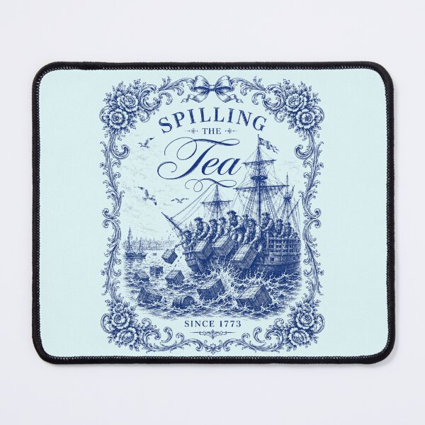Item preview, Blue Toile Spilling The Tea Since 1773 Party History Pun designed and sold by elongatedjazz.
