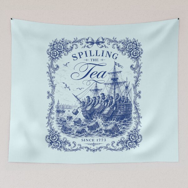 Item preview, Blue Toile Spilling The Tea Since 1773 Party History Pun designed and sold by elongatedjazz.