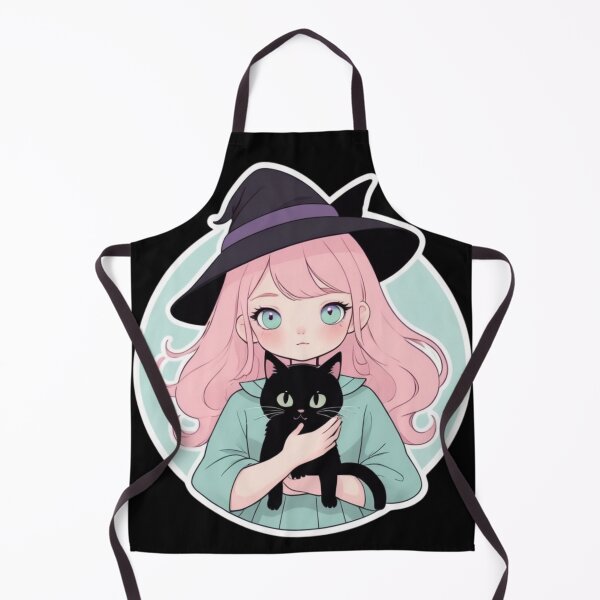 Item preview, Cute Anime Witch Girl Pink Hair with Black Cat Circle Art designed and sold by Soluna Studio.