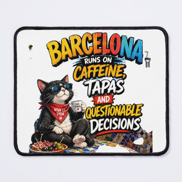 Item preview, Barcelona Runs on Caffeine, Tapas & Questionable Decisions – Funny Barcelona Cat Travel T-Shirt | Spain Food Lover Graphic Tee designed and sold by Sushikidsntod.