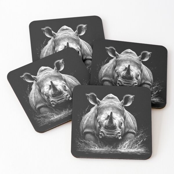 Item preview, Black and White Charging Rhino Wildlife Art designed and sold by inkoutninja.
