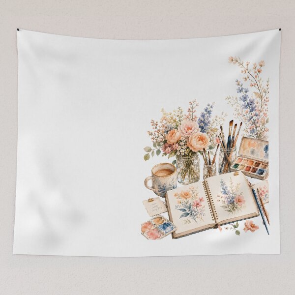 Item preview, Watercolor Floral Artist Desk with Sketchbook and Wildflowers designed and sold by SRY SHOP.