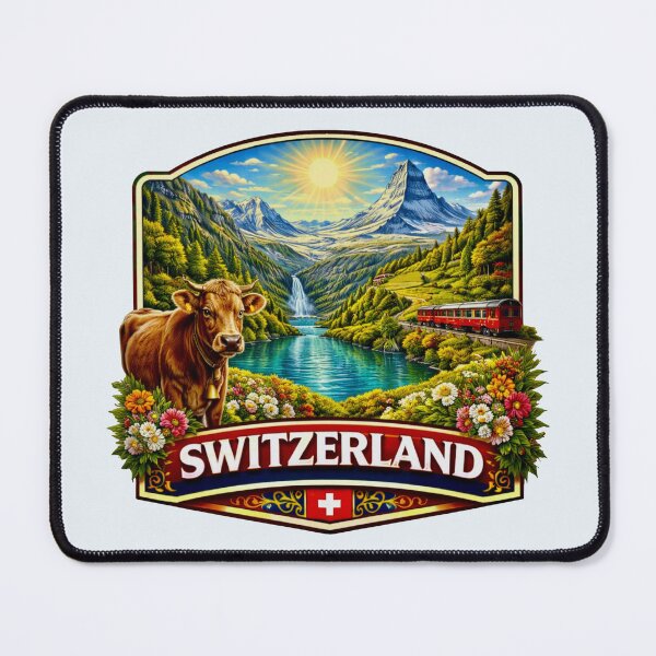 Item preview, Switzerland - Matterhorn, Alpine Lake and Swiss Train designed and sold by Myra365Art.