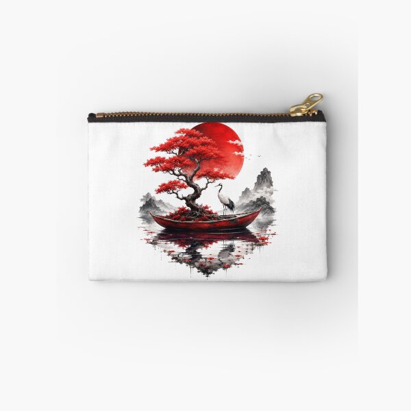 Item preview, Red Bonsai Crane Boat Zen Landscape designed and sold by LunaPixelStudio.