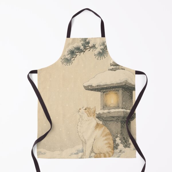 Item preview, Snow Cat and Stone Lantern – Vintage Japanese Woodblock Style Edo Cats No. 7 designed and sold by Planthem.
