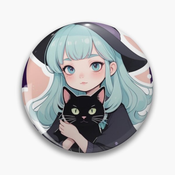 Item preview, Cute Anime Witch Girl Mint Hair with Black Cat Cloud Art designed and sold by Soluna Studio.