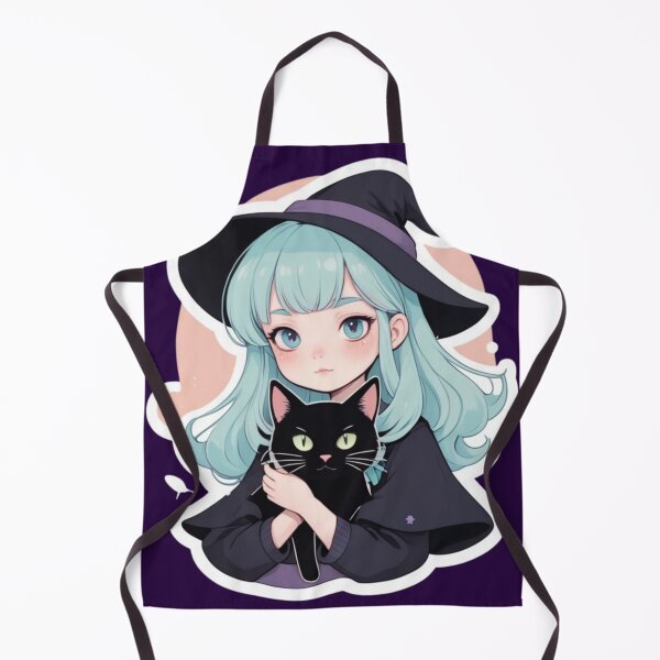 Item preview, Cute Anime Witch Girl Mint Hair with Black Cat Cloud Art designed and sold by Soluna Studio.