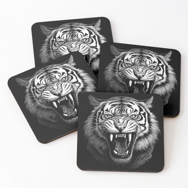 Item preview, Black and White Roaring Tiger Head Art designed and sold by inkoutninja.