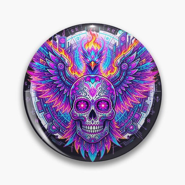 Item preview, Cyberpunk Phoenix Sugar Skull - Neon Pastel Day of the Dead Graphic designed and sold by MT-Hub | Cute Aesthetic Art, Stickers & Phone Cases.