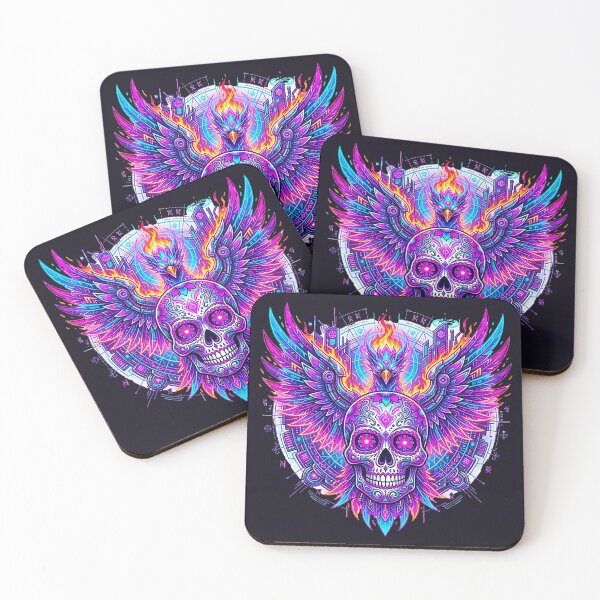 Item preview, Cyberpunk Phoenix Sugar Skull - Neon Pastel Day of the Dead Graphic designed and sold by MT-Hub | Cute Aesthetic Art, Stickers & Phone Cases.