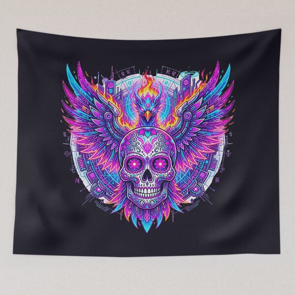 Item preview, Cyberpunk Phoenix Sugar Skull - Neon Pastel Day of the Dead Graphic designed and sold by MT-Hub | Art for Every Soul.