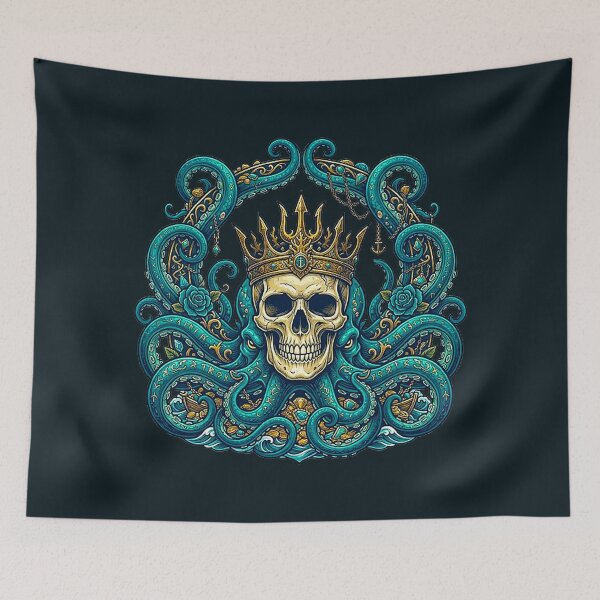 Item preview, Kraken King Skull Artwork - Nautical Sea Monster Crown Graphic designed and sold by MT-Hub | Cute Aesthetic Art, Stickers & Phone Cases.