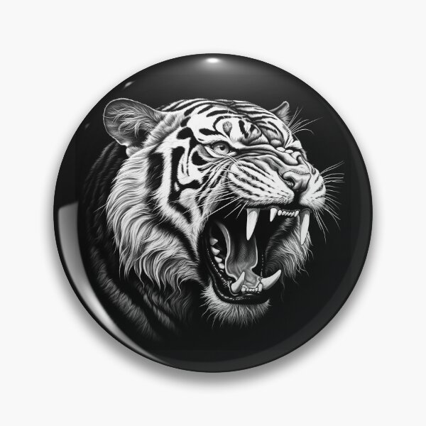 Item preview, Black and White Roaring Tiger Side Portrait Art designed and sold by inkoutninja.