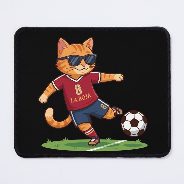 Item preview, Spain Soccer Cat Shooting — La Roja Number 8 Cartoon designed and sold by David Mateo ArtWorks.