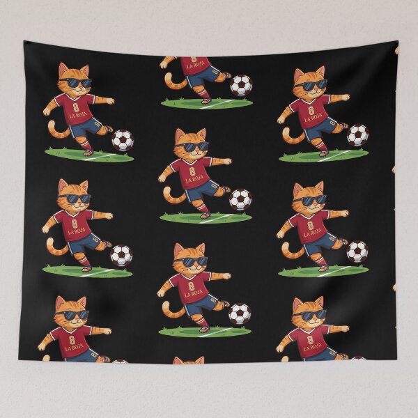 Item preview, Spain Soccer Cat Shooting — La Roja Number 8 Cartoon designed and sold by David Mateo ArtWorks.